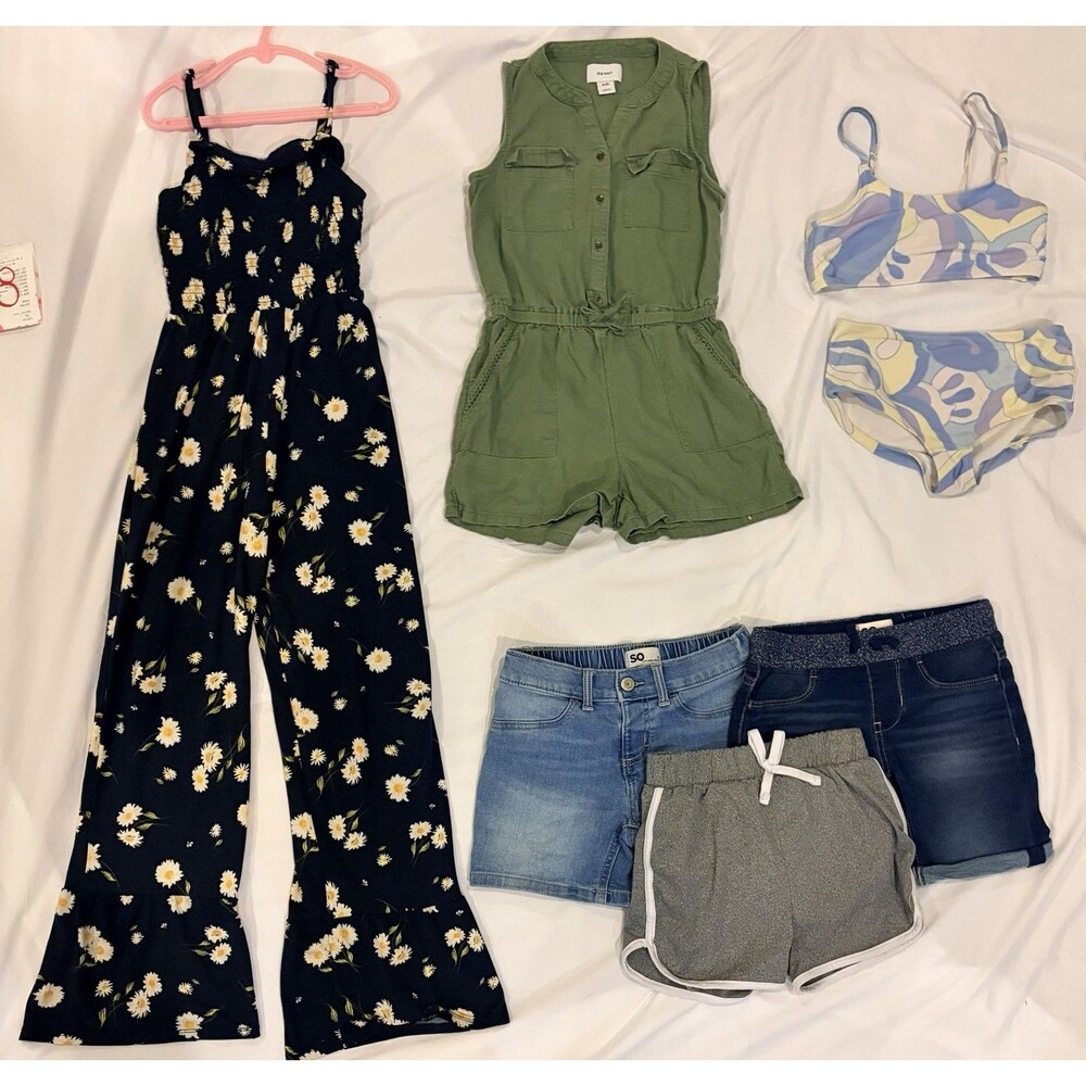 Girls' Size 8 Summer Clothing Lot - 6 Pieces - Rompers, Shorts, Swimwear